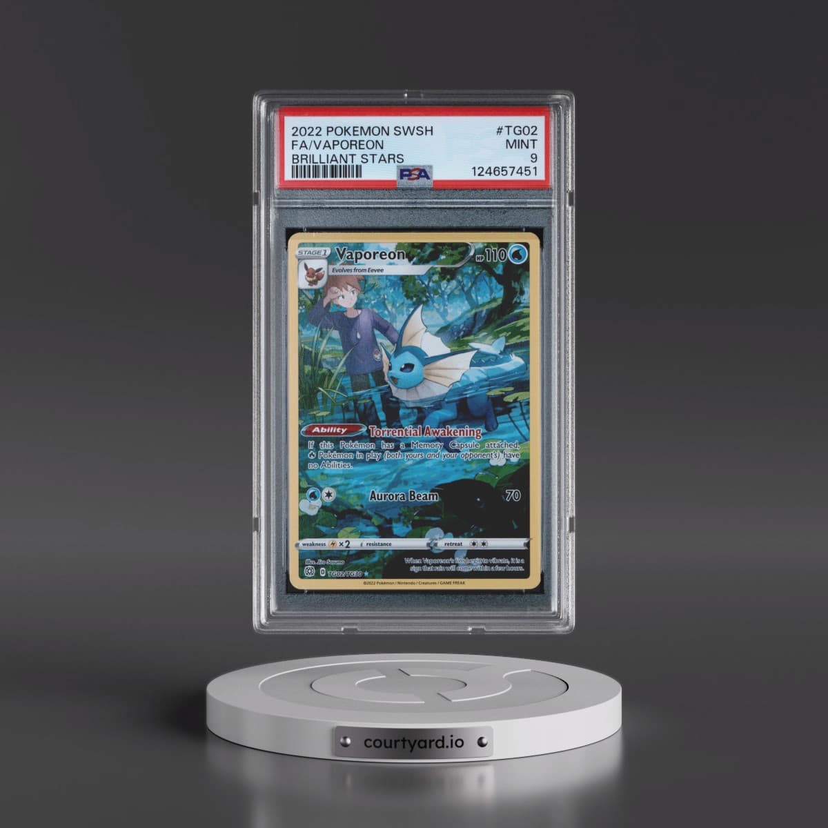 2022 Pokémon Sword & Shield Brilliant Stars #TG02 Vaporeon - Full Art (PSA 9 MINT)