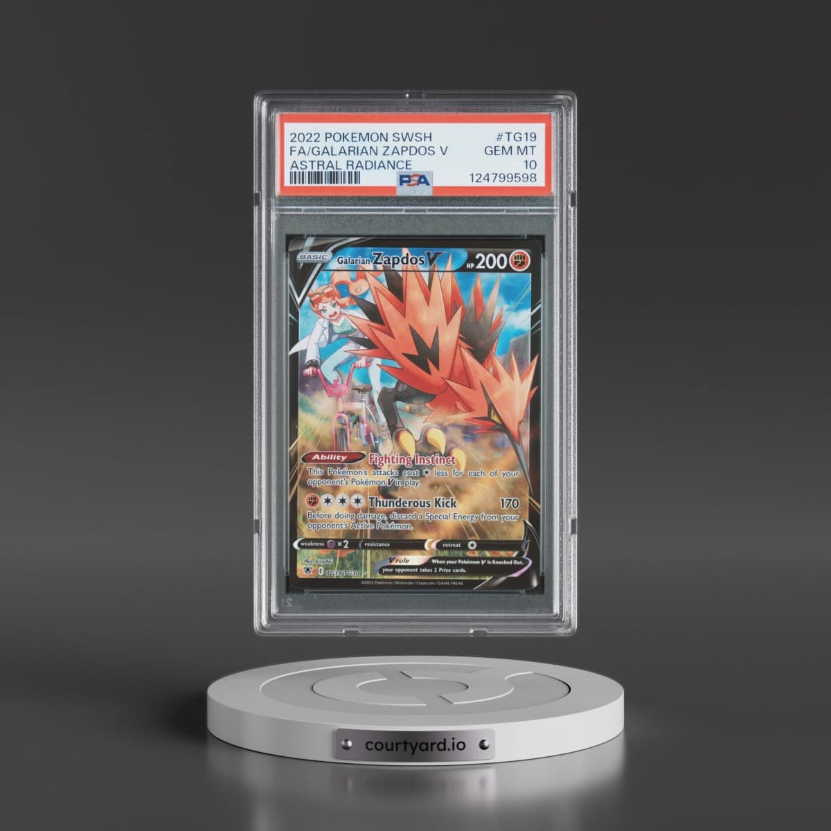 2022 Pokémon Sword & Shield Astral Radiance #TG19 Galarian Zapdos V - Holo Full Art (PSA 10 GEM MINT)