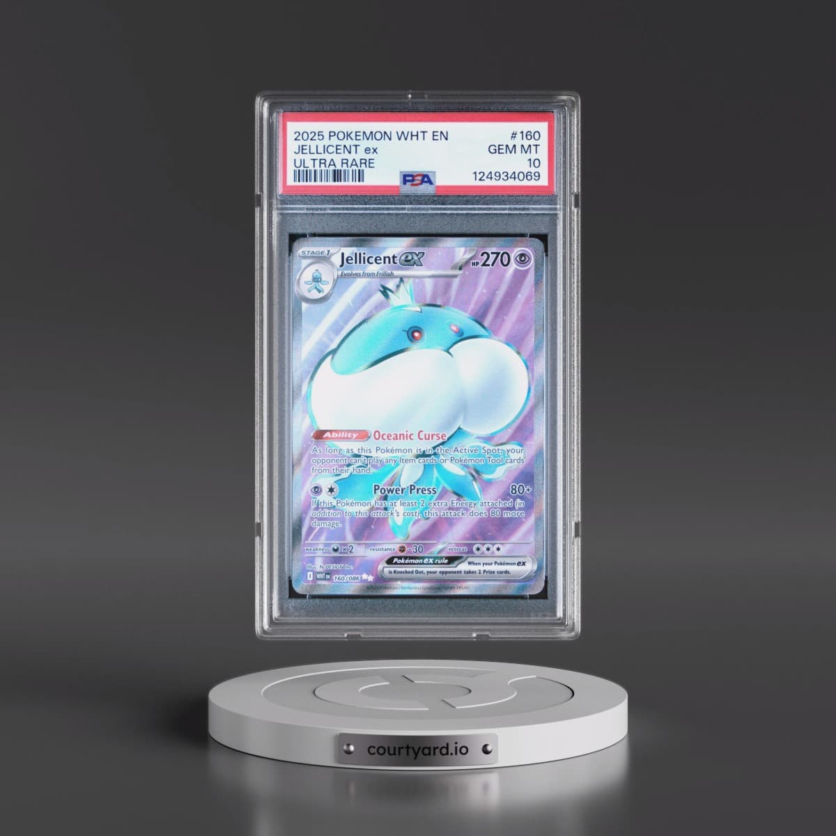 2025 Pokémon Wht EN-White Flare #160 Jellicent EX - Holo Ultra Rare (PSA 10 GEM MINT)