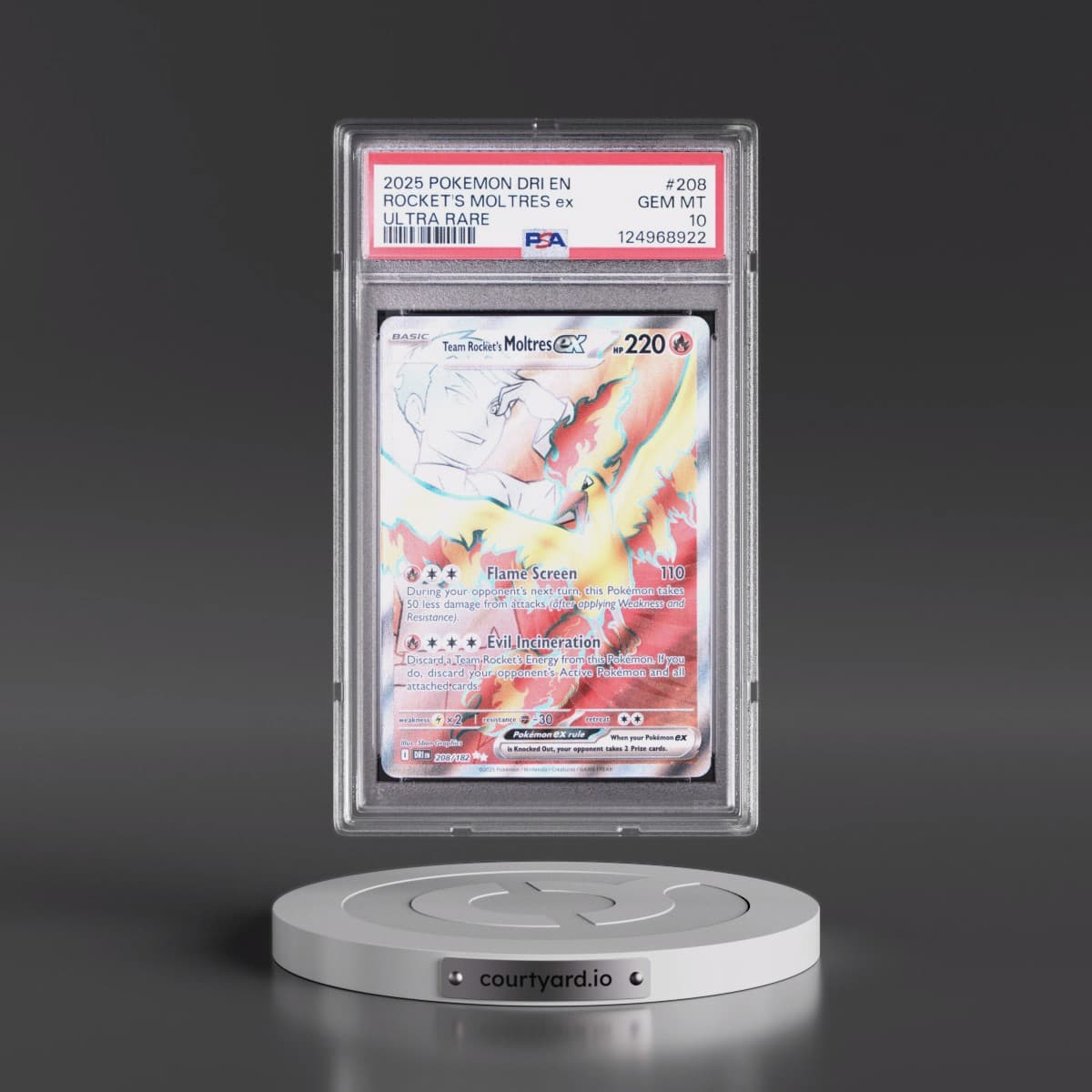 2025 Pokémon Dri EN-Destined Rivals #208 Team Rocket's Moltres EX - Holo Ultra Rare (PSA 10 GEM MINT)