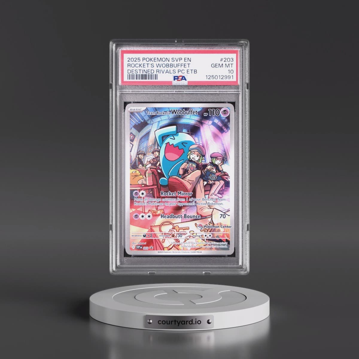 2025 Pokémon Svp EN-SV Black Star Promo #203 Team Rocket's Wobbuffet - Destined Rivals Pokemon Center Elite Trainer Box (PSA 10 GEM MINT)