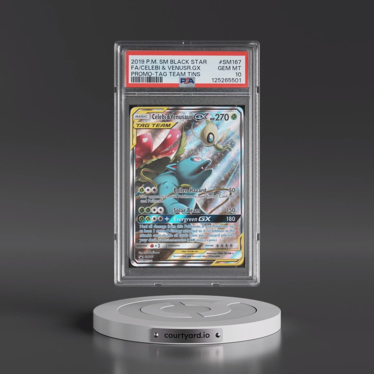 2019 Pokémon SM Black Star Promo #SM167 Celebi & Venusaur GX - Holo Full Art Tag Team Tins (PSA 10 GEM MINT)