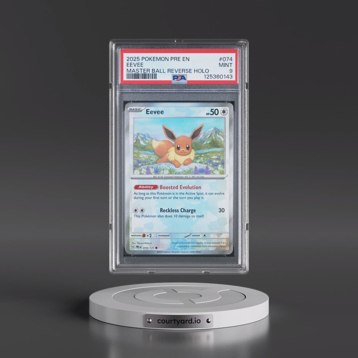 2025 Pokémon Pre EN-Prismatic Evolutions #074 Eevee - Reverse Holo Master Ball (PSA 9 MINT)