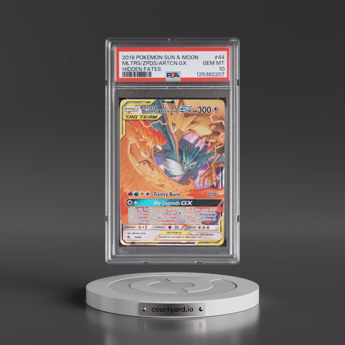 2019 Pokémon Sun & Moon Hidden Fates #44 Moltres & Zapdos & Articuno GX - Holo (PSA 10 GEM MINT)