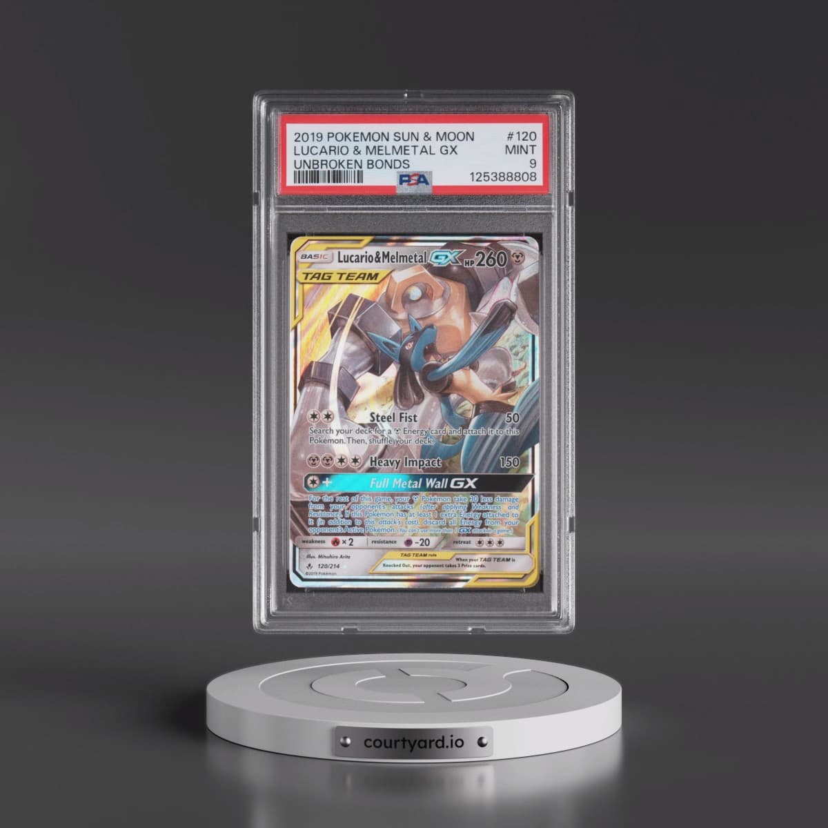 2019 Pokémon Sun & Moon Unbroken Bonds #120 Lucario & Melmetal GX - Holo (PSA 9 MINT)