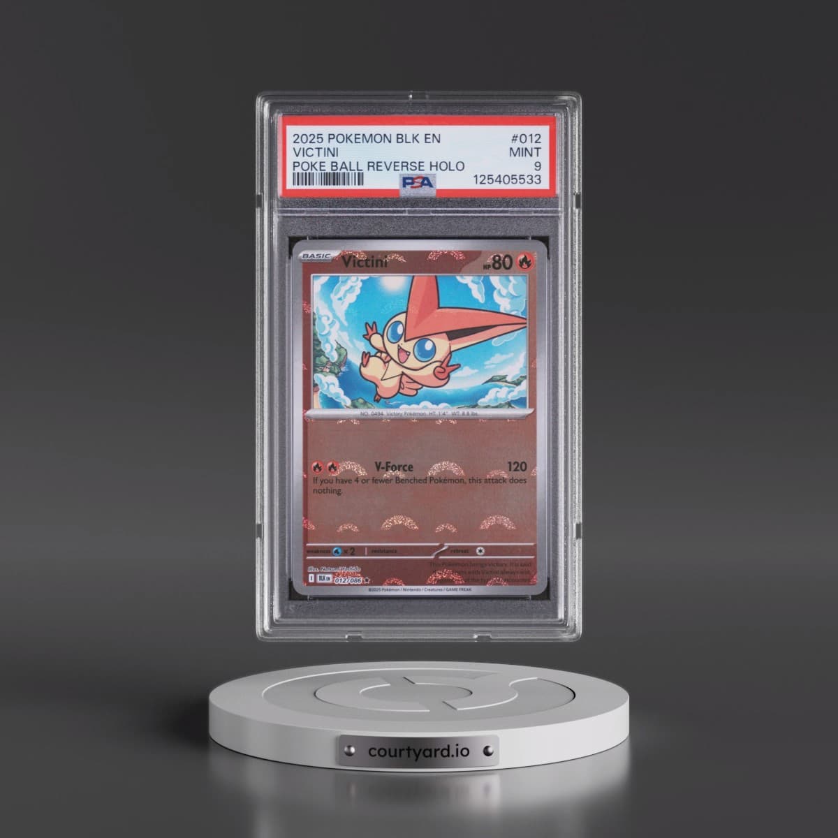2025 Pokémon Blk EN-Black Bolt #012 Victini - Reverse Holo Poke Ball (PSA 9 MINT)