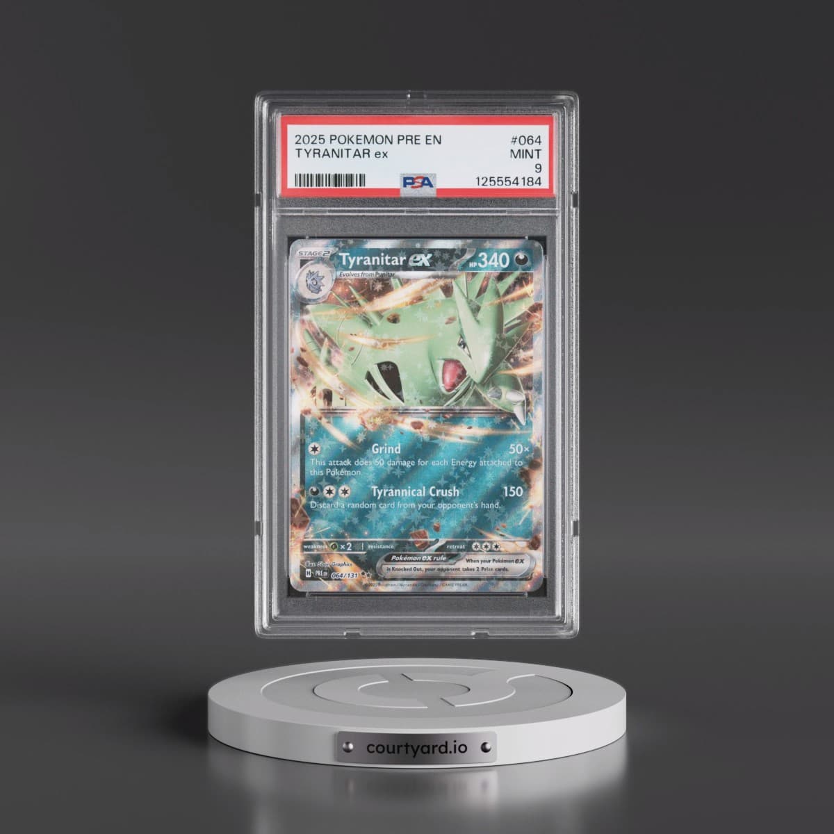 2025 Pokémon Pre EN-Prismatic Evolutions #064 Tyranitar EX - Holo (PSA 9 MINT)
