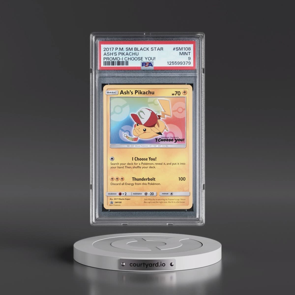2017 Pokémon SM Black Star Promo #SM108 Ash's Pikachu - I Choose You! (PSA 9 MINT)