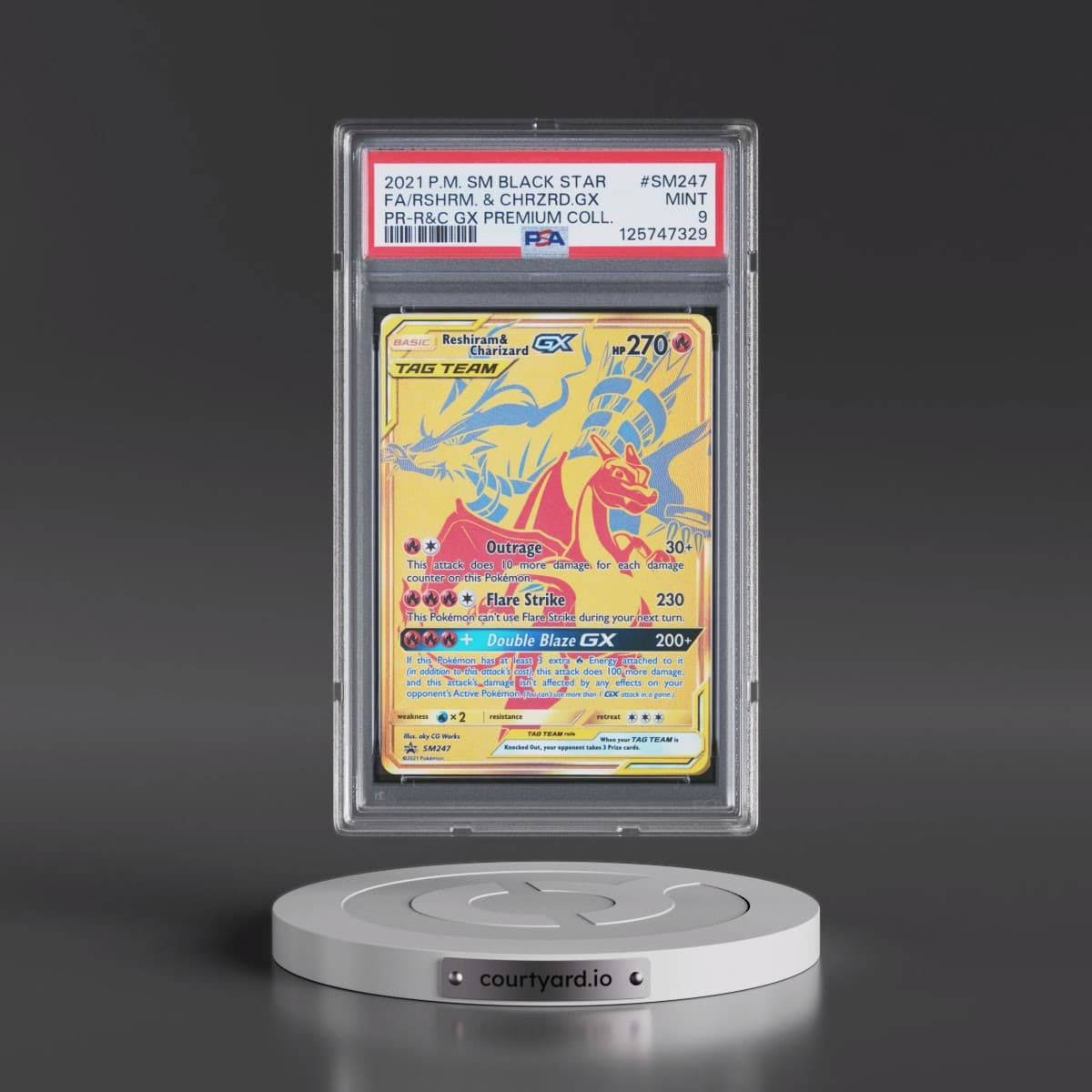 2021 Pokémon SM Black Star Promo #SM247 Reshiram & Charizard GX - Holo Full Art Reshiram & Charizard GX Premium Collection (PSA 9 MINT)