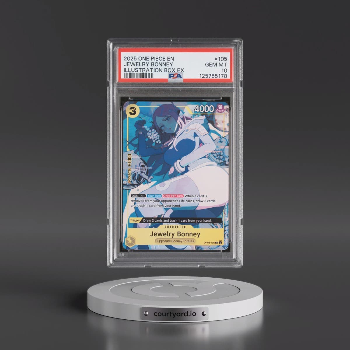 2025 One Piece Promos #105 Jewelry Bonney - Illustration Box EX (PSA 10 GEM MINT)