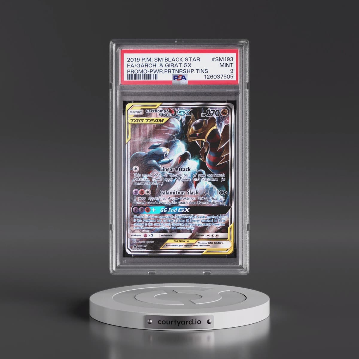 2019 Pokémon SM Black Star Promo #SM193 Garchomp & Giratina GX - Holo Full Art Power Partnership Tins (PSA 9 MINT)