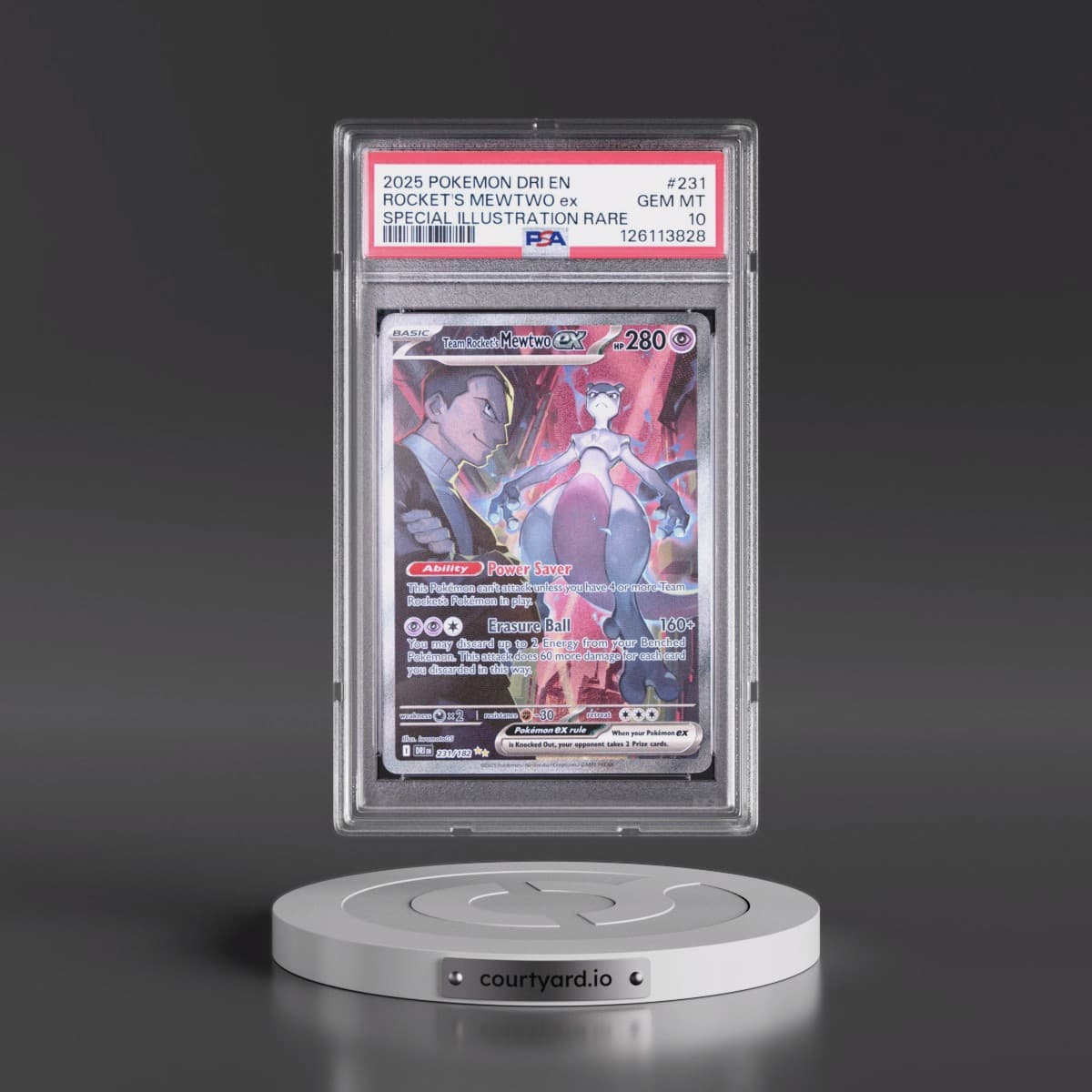 2025 Pokémon Dri EN-Destined Rivals #231 Team Rocket's Mewtwo EX - Holo Special Illustration Rare (PSA 10 GEM MINT)