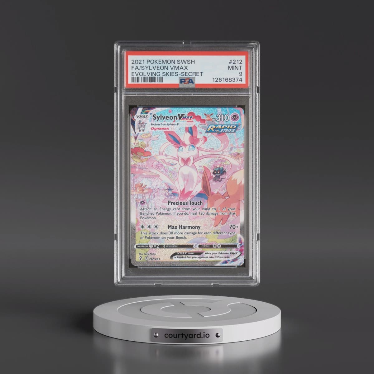 2021 Pokémon Sword & Shield Evolving Skies #212 Sylveon Vmax - Full Art Secret (PSA 9 MINT)