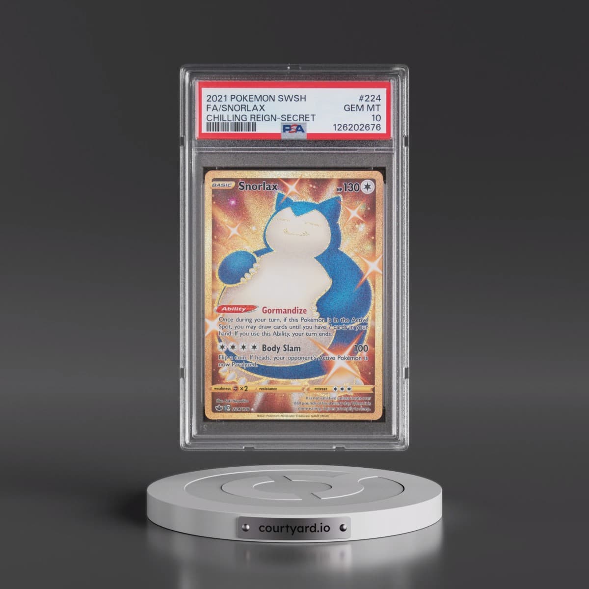 2021 Pokémon Sword & Shield Chilling Reign #224 Snorlax - Full Art Secret (PSA 10 GEM MINT)