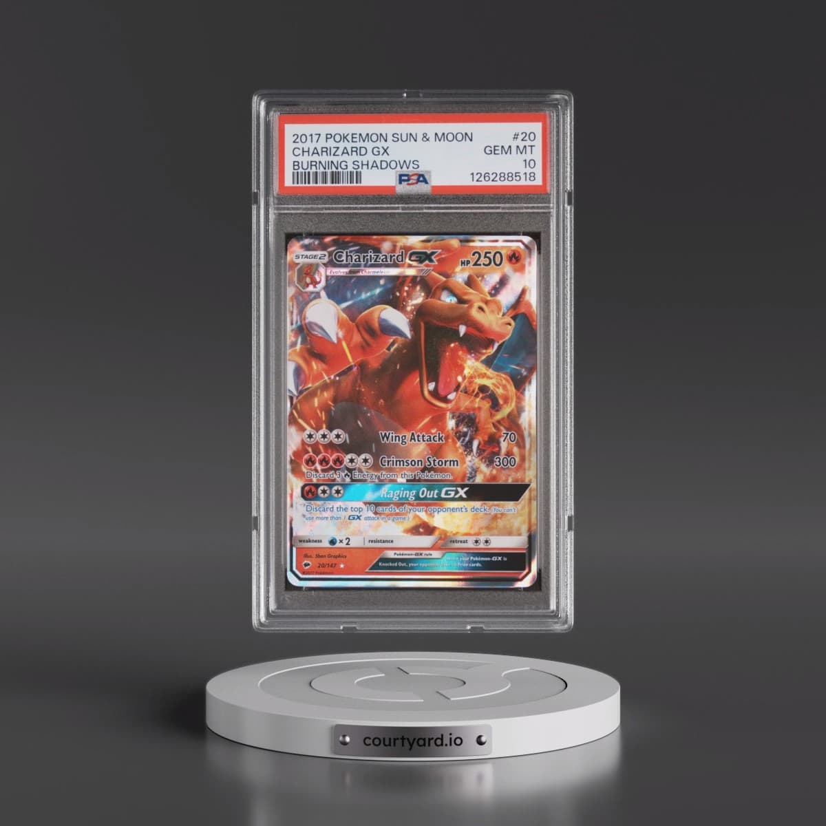 2017 Pokémon Sun & Moon Burning Shadows #20 Charizard GX - Holo (PSA 10 GEM MINT)