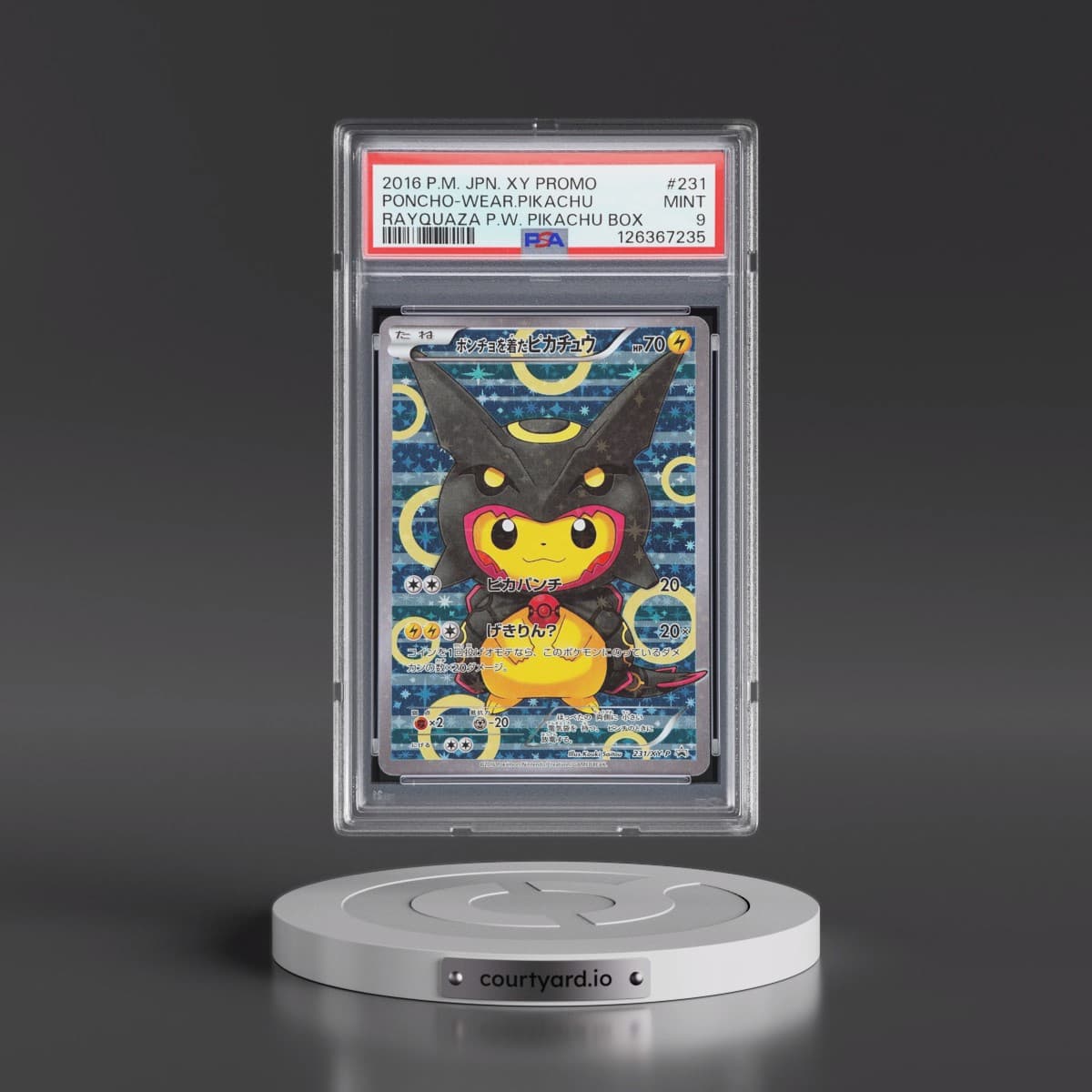 2016 Pokémon XY Promo #231 Poncho-Wearing Pikachu - Rayquaza Poncho-Wearing Pikachu Box (PSA 9 MINT)