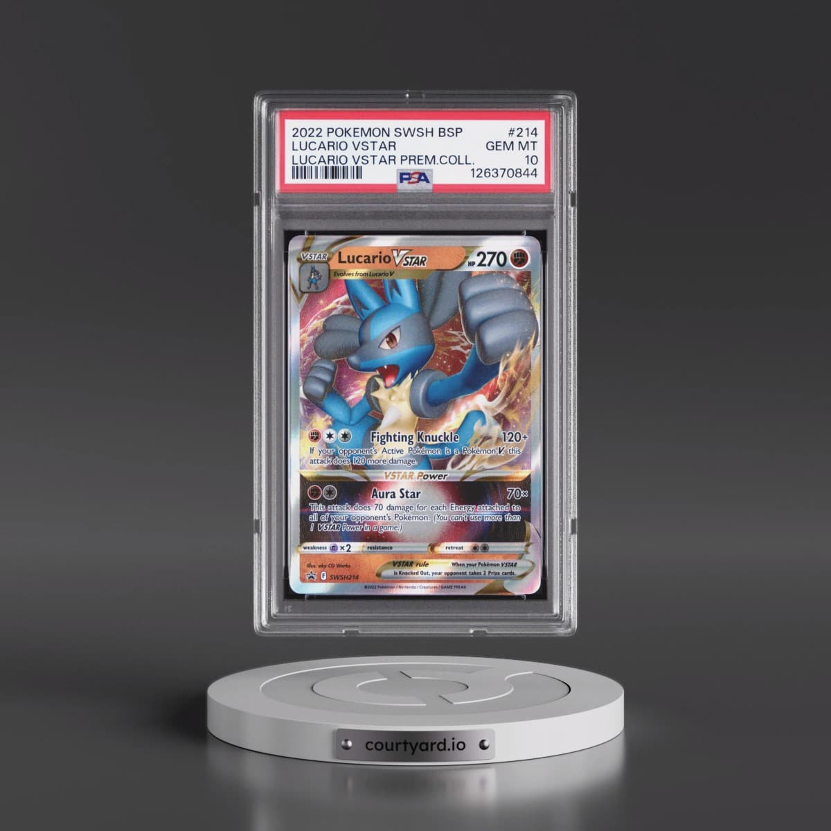 2022 Pokémon Swsh Black Star Promo #214 Lucario Vstar - Lucario Vstar Premium Collection (PSA 10 GEM MINT)
