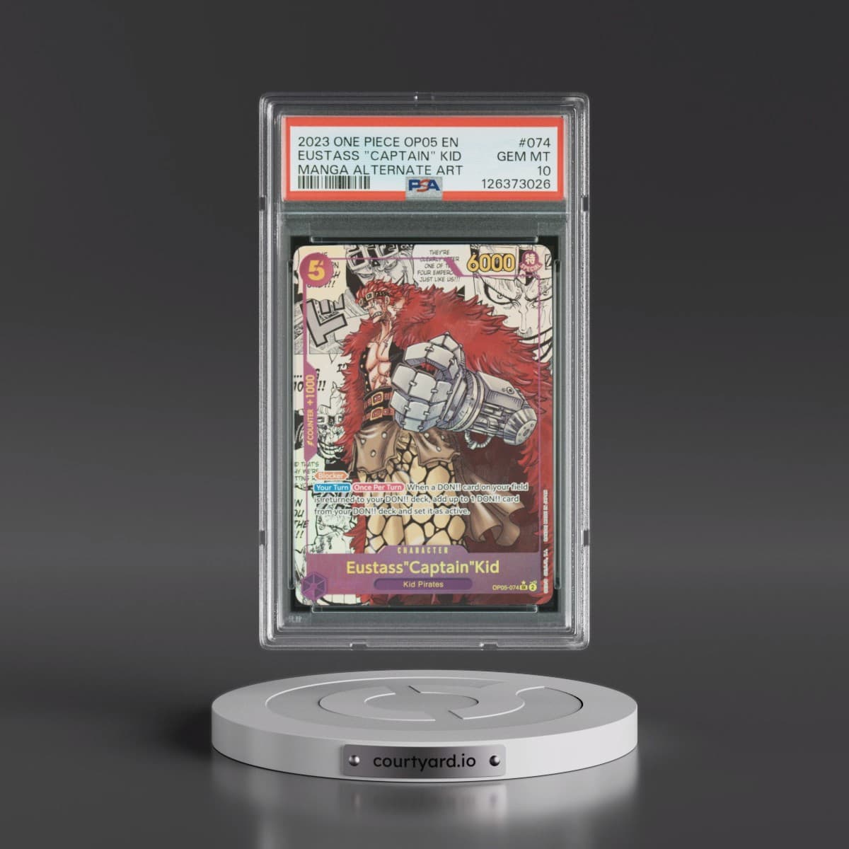 2023 One Piece OP05-Awakening of the New Era #074 Eustass "Captain" Kid - Manga Alternate Art (PSA 10 GEM MINT)