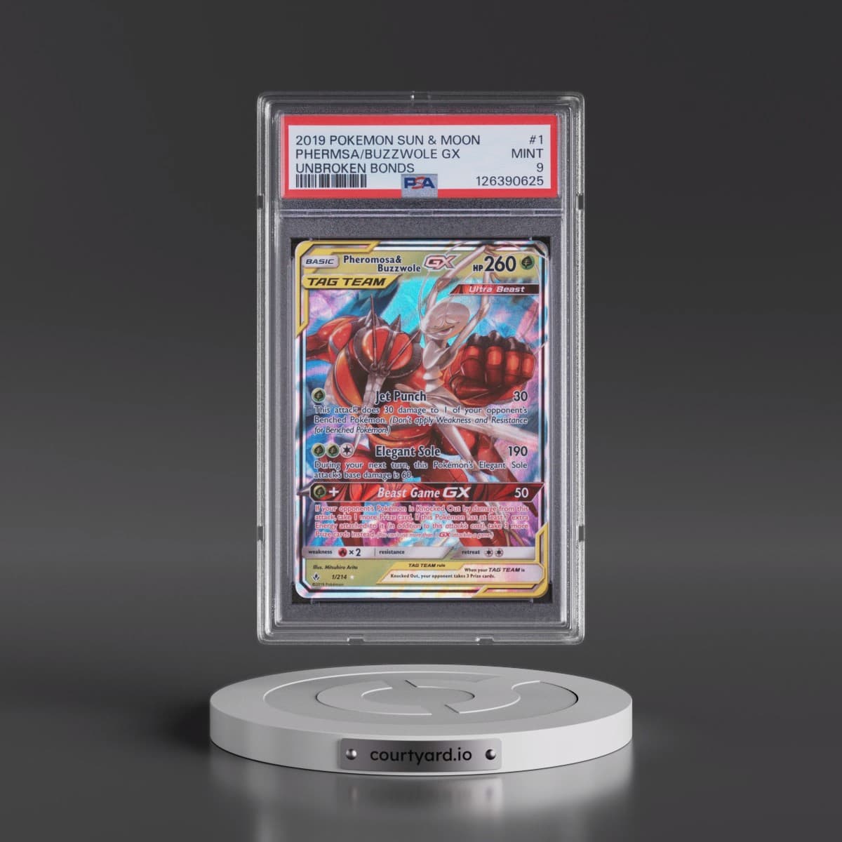 2019 Pokémon Sun & Moon Unbroken Bonds #1 Pheromosa & Buzzwole GX - Holo (PSA 9 MINT)