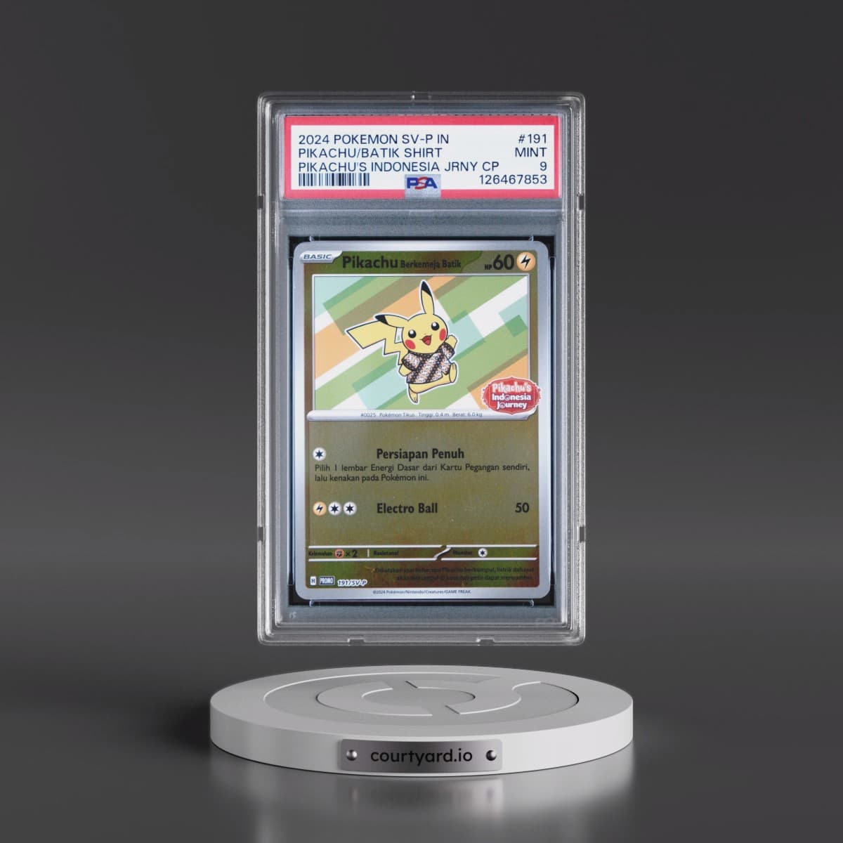 2024 Pokémon SV-P Promo #191 Pikachu in Batik Shirt - Pikachu's Indonesia Journey Campaign (PSA 9 MINT)