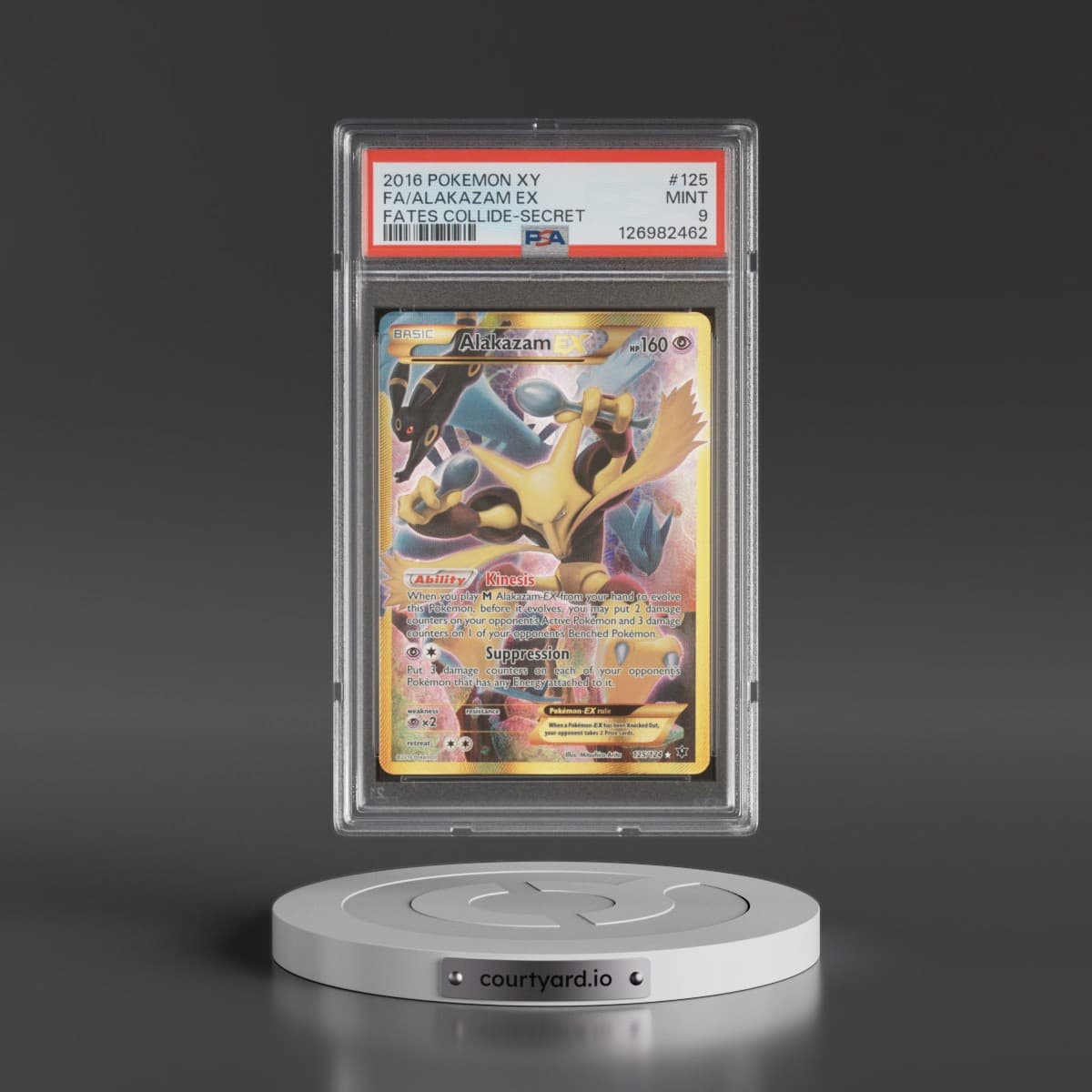 2016 Pokémon XY Fates Collide #125 Alakazam EX - Holo Full Art Secret (PSA 9 MINT)