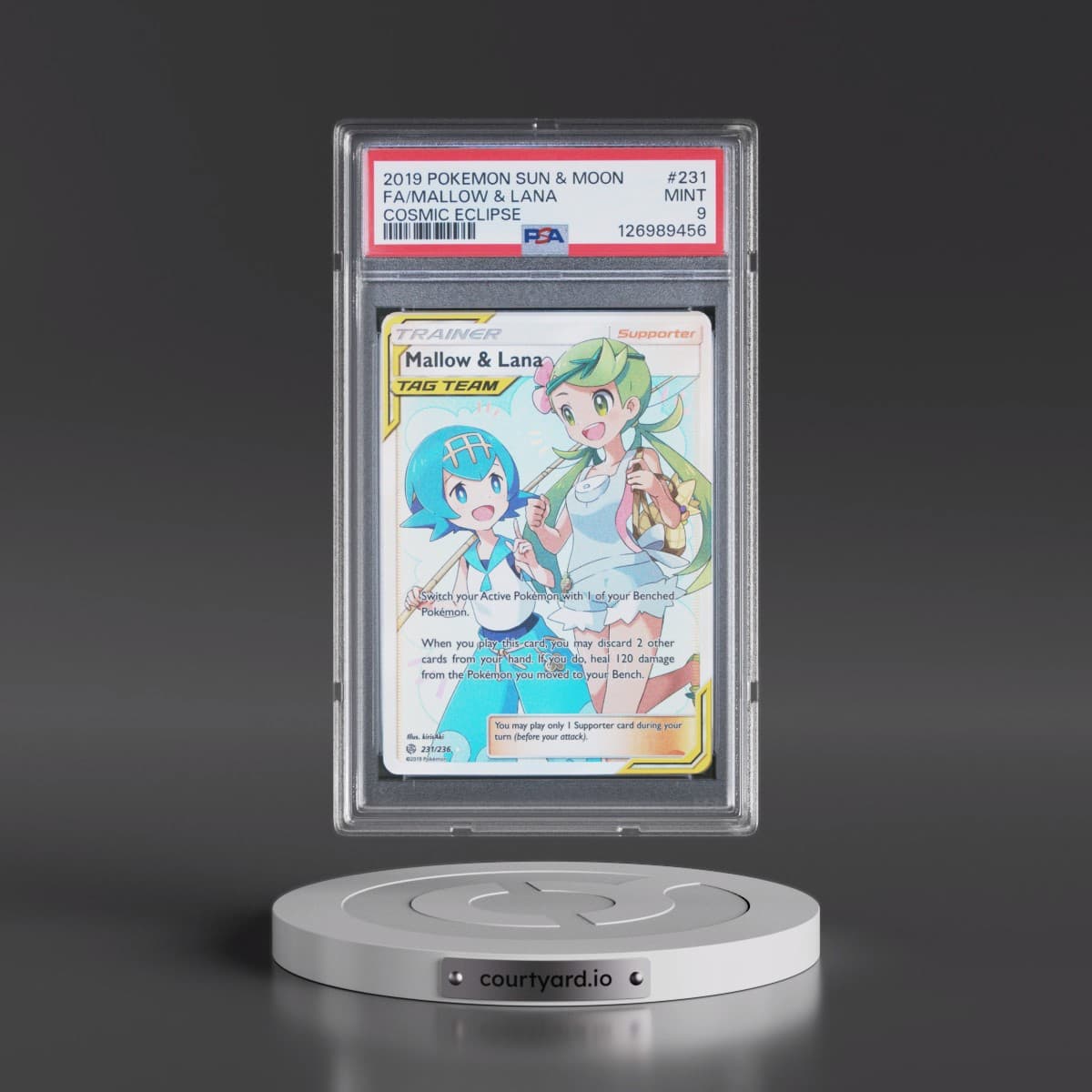 2019 Pokémon Sun & Moon Cosmic Eclipse #231 Mallow & Lana - Full Art (PSA 9 MINT)