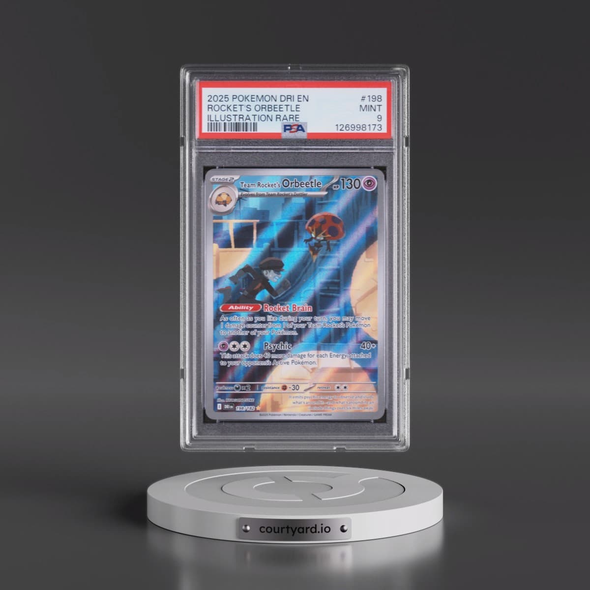 2025 Pokémon Dri EN-Destined Rivals #198 Team Rocket's Orbeetle - Illustration Rare (PSA 9 MINT)