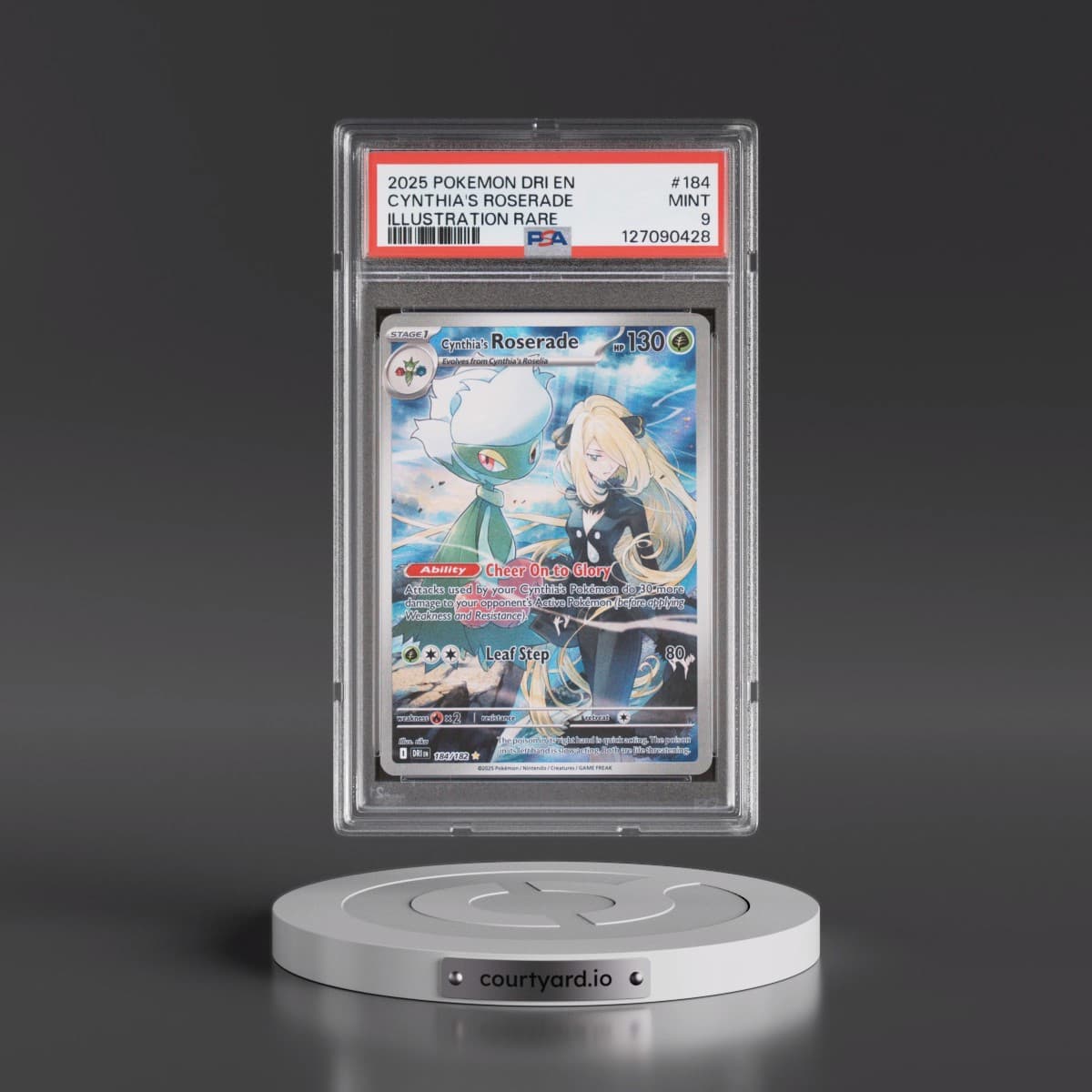 2025 Pokémon Dri EN-Destined Rivals #184 Cynthia's Roserade - Illustration Rare (PSA 9 MINT)