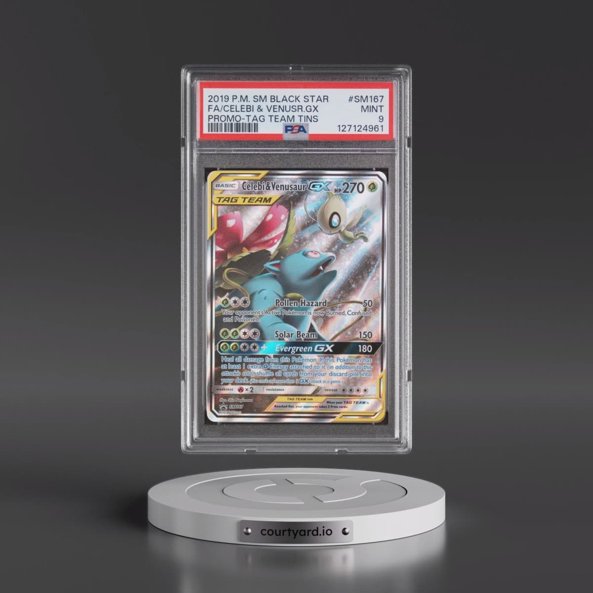2019 Pokémon SM Black Star Promo #SM167 Celebi & Venusaur GX - Holo Full Art Tag Team Tins (PSA 9 MINT)