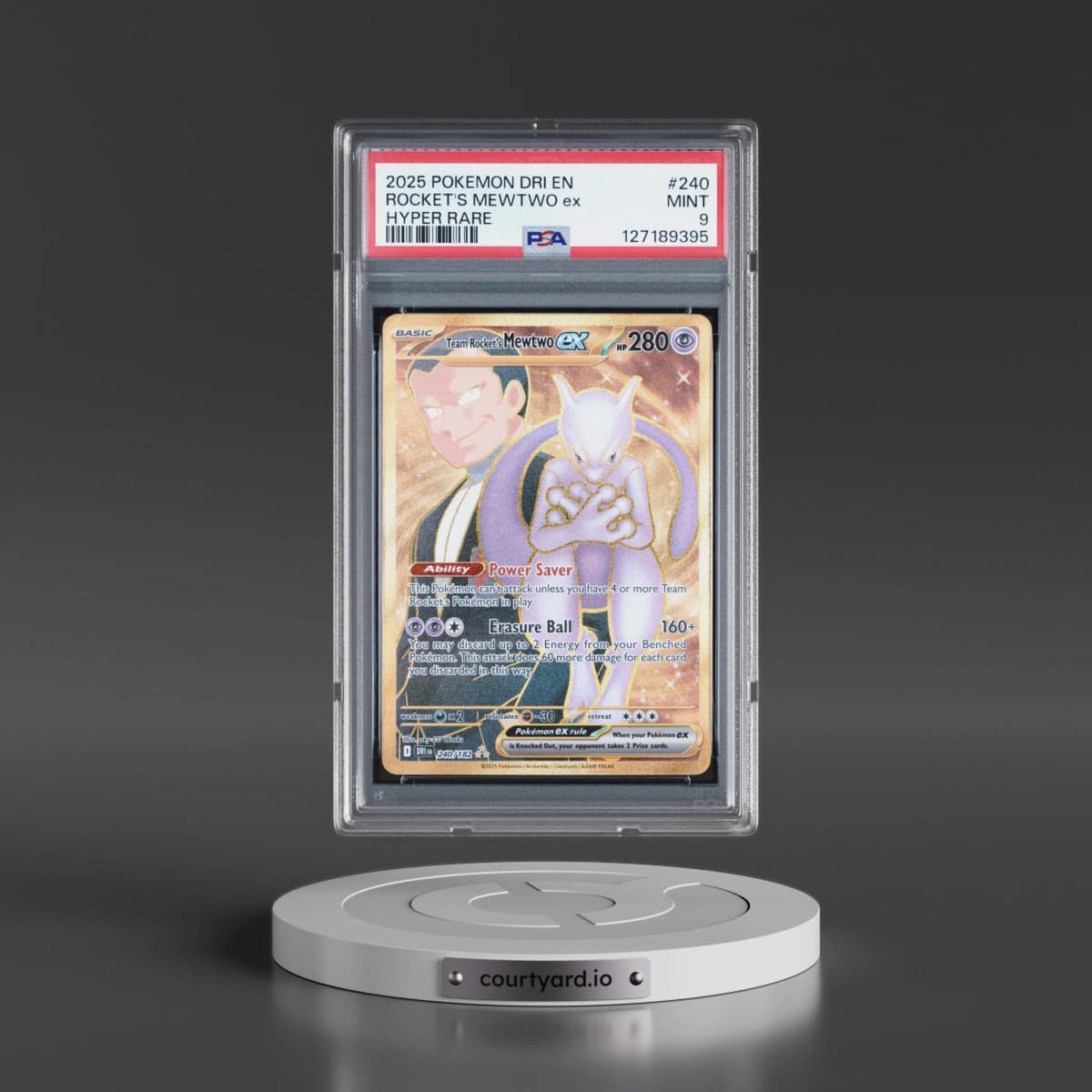 2025 Pokémon Dri EN-Destined Rivals #240 Team Rocket's Mewtwo EX - Holo Hyper Rare (PSA 9 MINT)