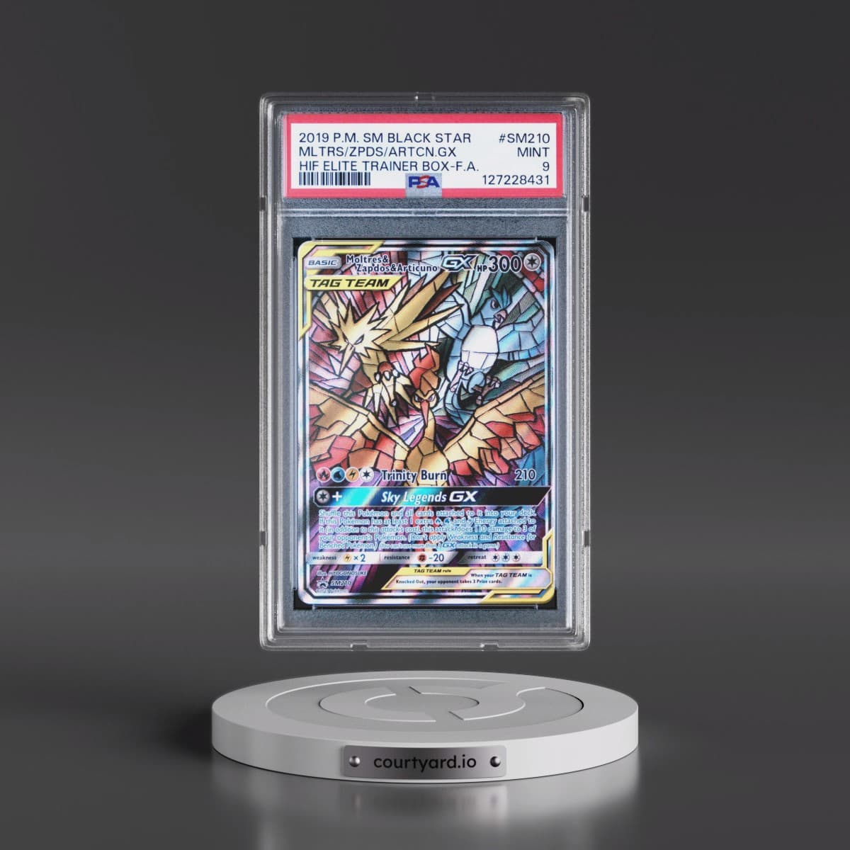 2019 Pokémon SM Black Star Promo #SM210 Moltres & Zapdos & Articuno GX - Holo Full Art Hidden Fates Elite Trainer Box (PSA 9 MINT)