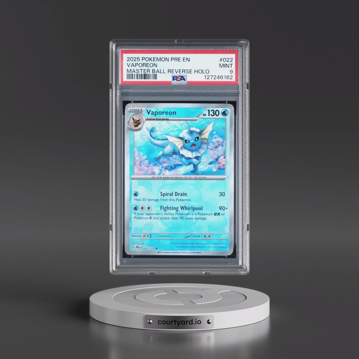 2025 Pokémon Pre EN-Prismatic Evolutions #022 Vaporeon - Reverse Holo Master Ball (PSA 9 MINT)