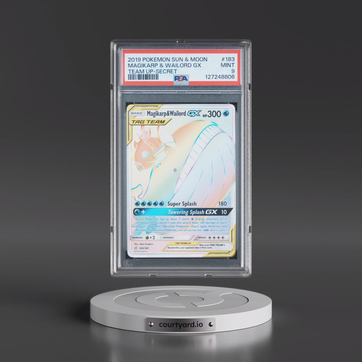 2019 Pokémon Sun & Moon Team Up #183 Magikarp & Wailord GX - Holo Full Art Secret (PSA 9 MINT)
