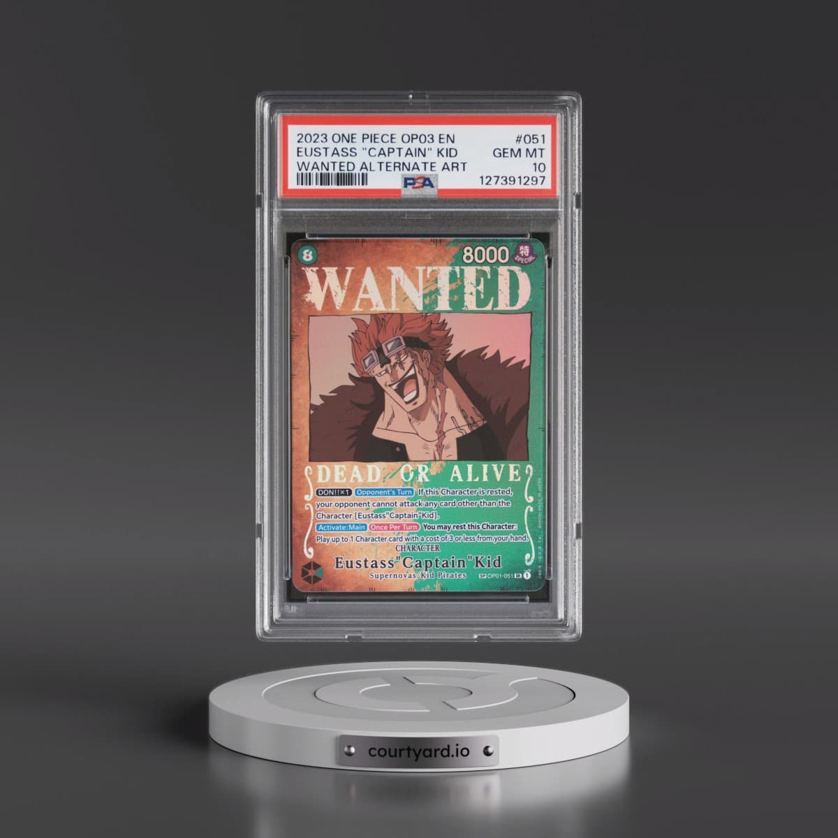 2023 One Piece Pillars of Strength #051 Eustass "Captain" Kid - Wanted Alternate Art (PSA 10 GEM MINT)