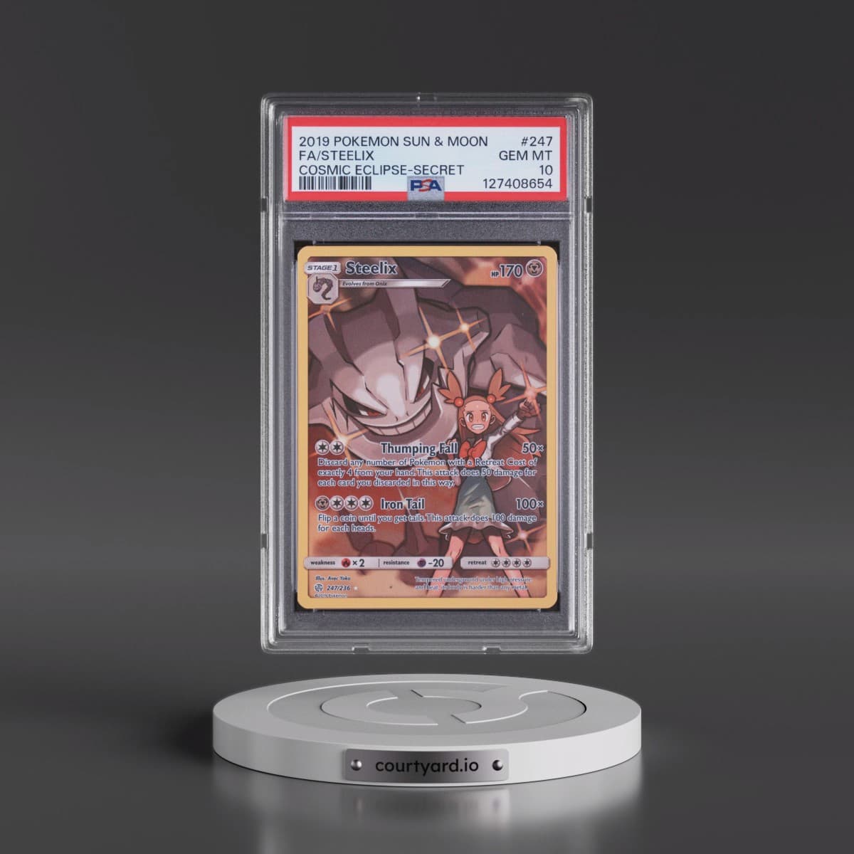 2019 Pokémon Sun & Moon Cosmic Eclipse #247 Steelix - Full Art Secret (PSA 10 GEM MINT)