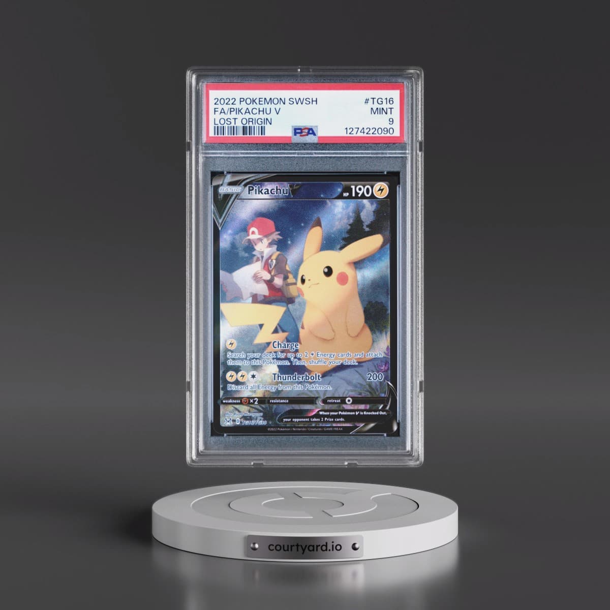 2022 Pokémon Sword & Shield Lost Origin #TG16 Pikachu V - Holo Full Art (PSA 9 MINT)
