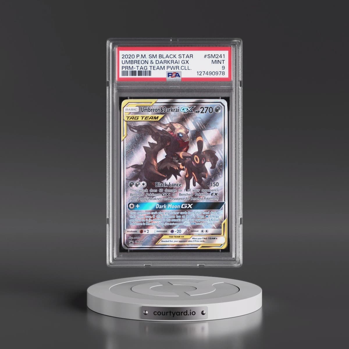2020 Pokémon SM Black Star Promo #SM241 Umbreon & Darkrai GX - Holo Tag Team Powers Collection (PSA 9 MINT)