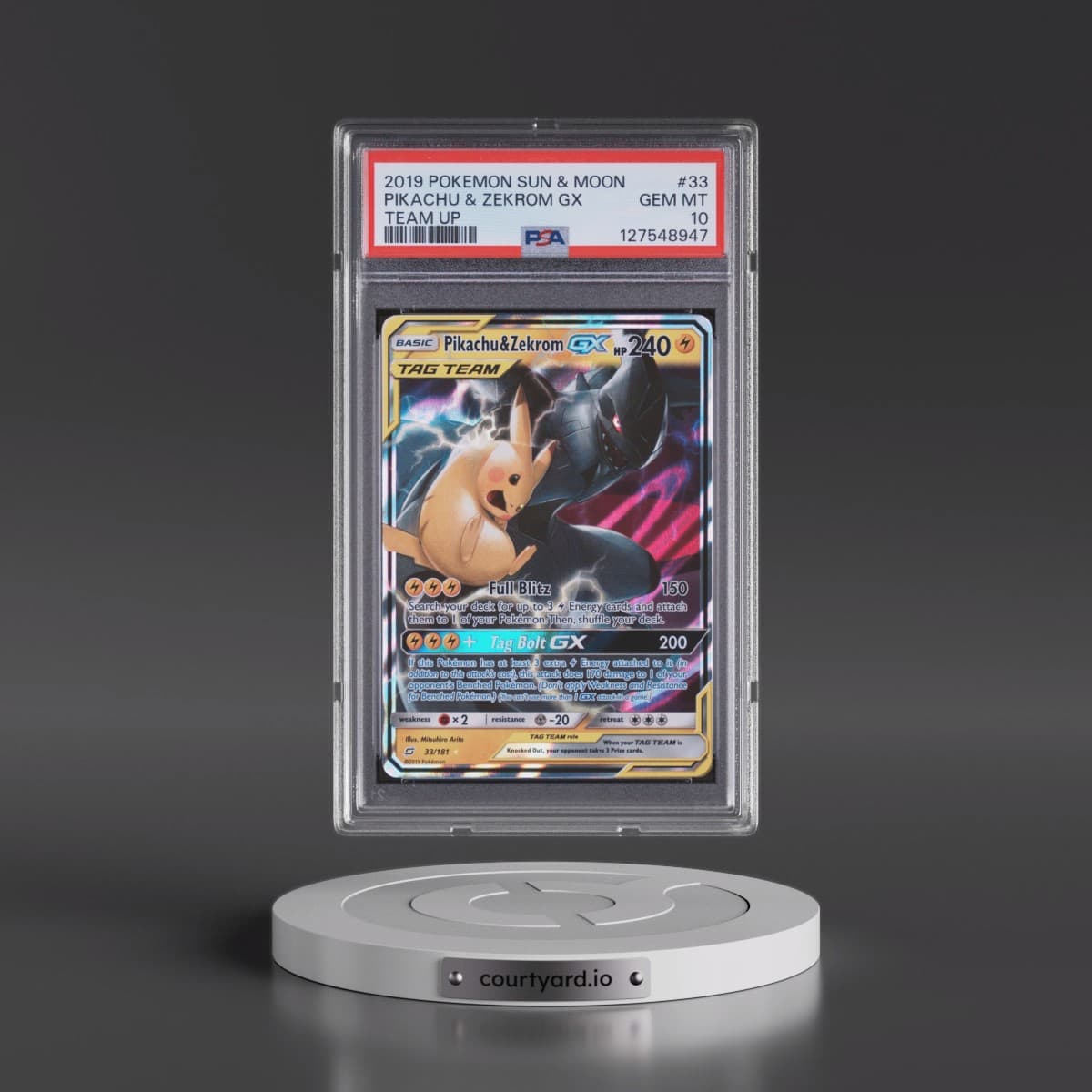 2019 Pokémon Sun & Moon Team Up #33 Pikachu & Zekrom GX - Holo (PSA 10 GEM MINT)