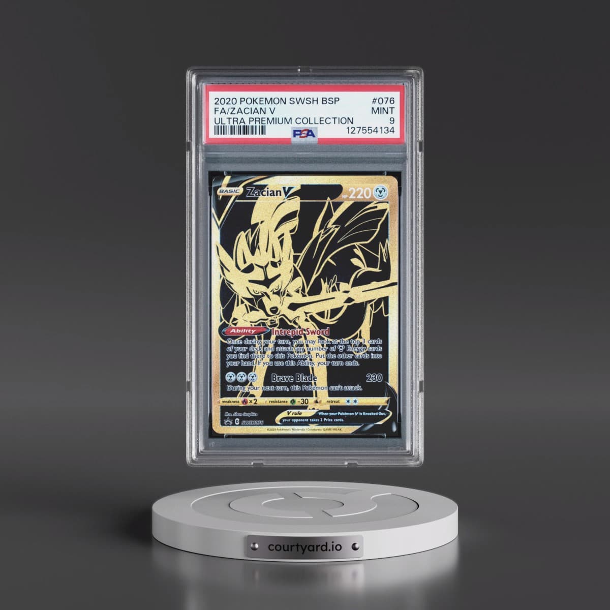 2020 Pokémon Swsh Black Star Promo #076 Zacian V - Holo Full Art Ultra Premium Collection (PSA 9 MINT)