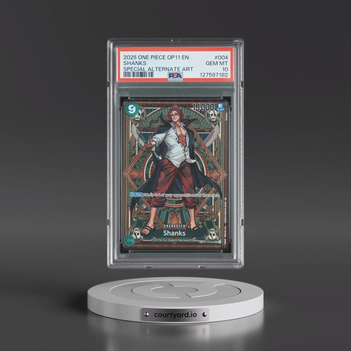 2025 One Piece OP11-A Fist of Divine Speed #004 Shanks - Special Alternate Art (PSA 10 GEM MINT)