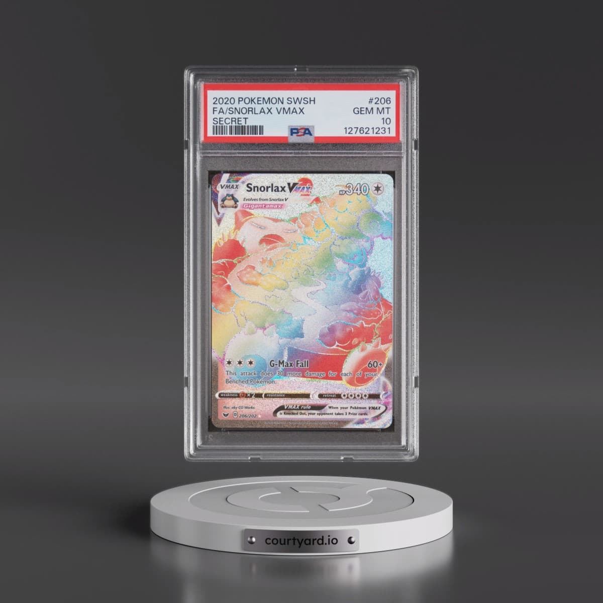 2020 Pokémon Sword & Shield #206 Snorlax Vmax - Full Art Secret (PSA 10 GEM MINT)