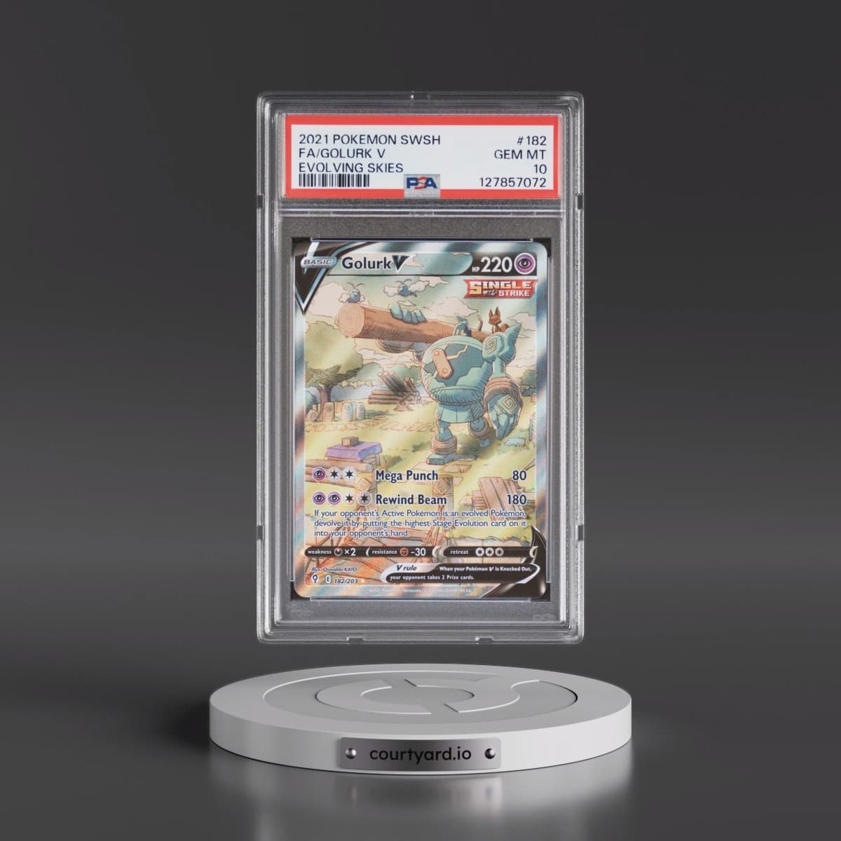 2021 Pokémon Sword & Shield Evolving Skies #182 Golurk V - Holo Full Art (PSA 10 GEM MINT)