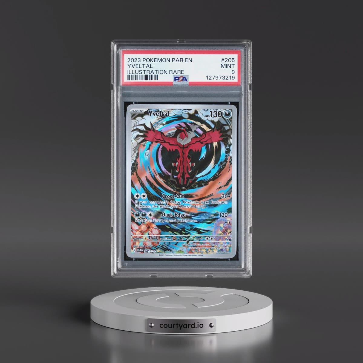 2023 Pokémon Par EN-Paradox Rift #205 Yveltal - Illustration Rare (PSA 9 MINT)