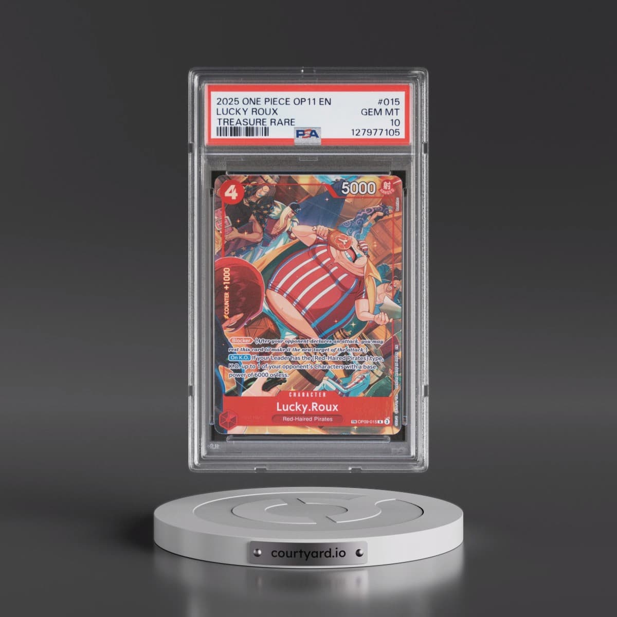 2025 One Piece OP11-A Fist of Divine Speed #015 Lucky Roux - Treasure Rare (PSA 10 GEM MINT)