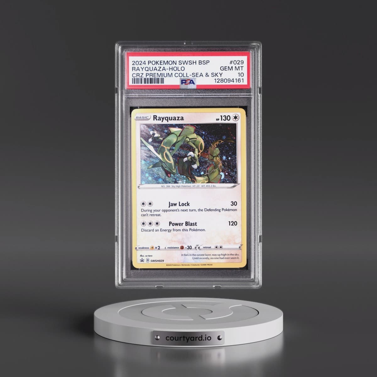 2024 Pokémon Swsh Black Star Promo #029 Rayquaza - Holo Crown Zenith Premium Collection Sea & Sky (PSA 10 GEM MINT)