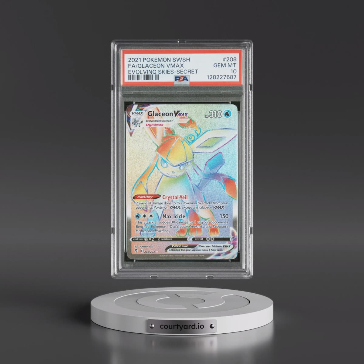 2021 Pokémon Sword & Shield Evolving Skies #208 Glaceon Vmax - Full Art Secret (PSA 10 GEM MINT)