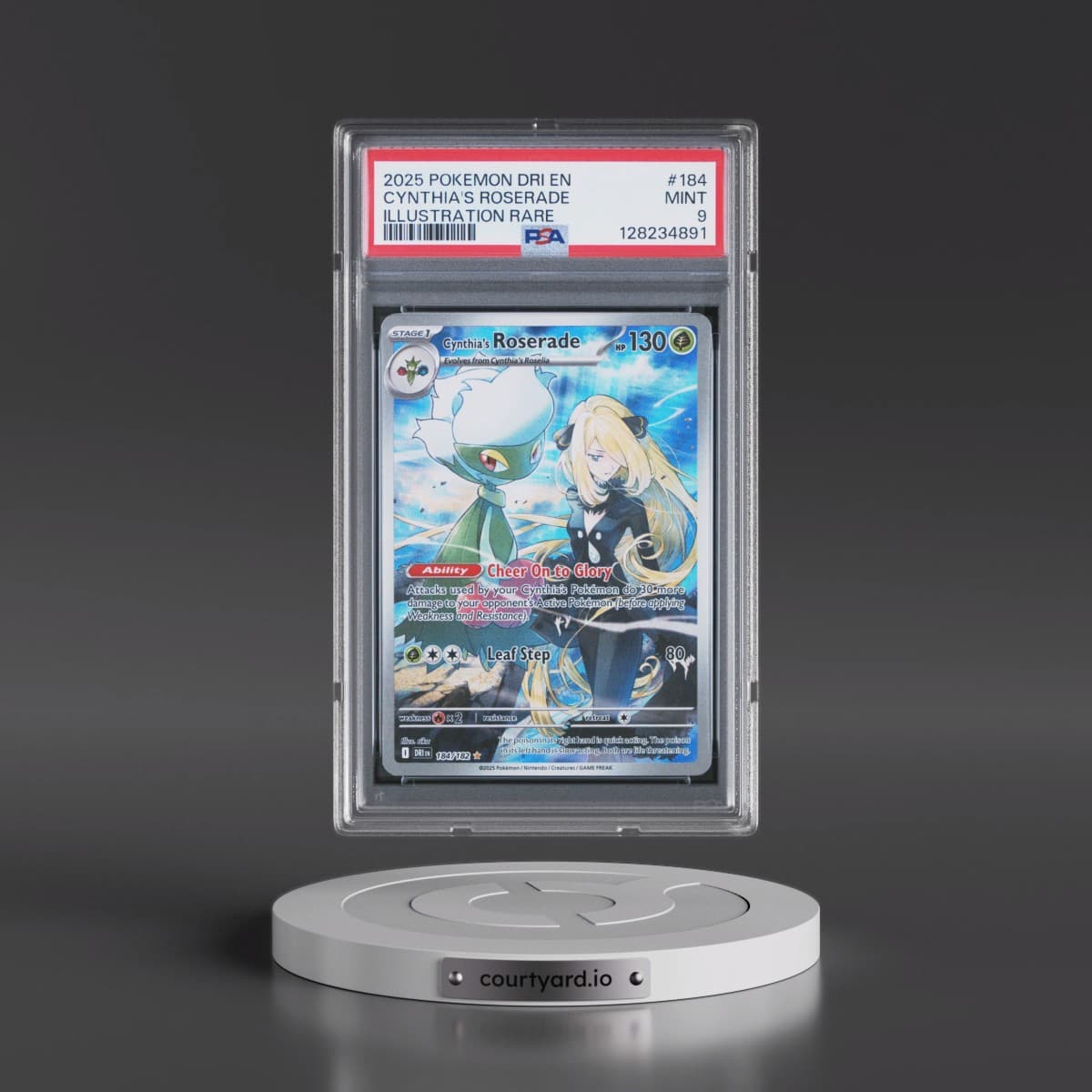 2025 Pokémon Dri EN-Destined Rivals #184 Cynthia's Roserade - Illustration Rare (PSA 9 MINT)