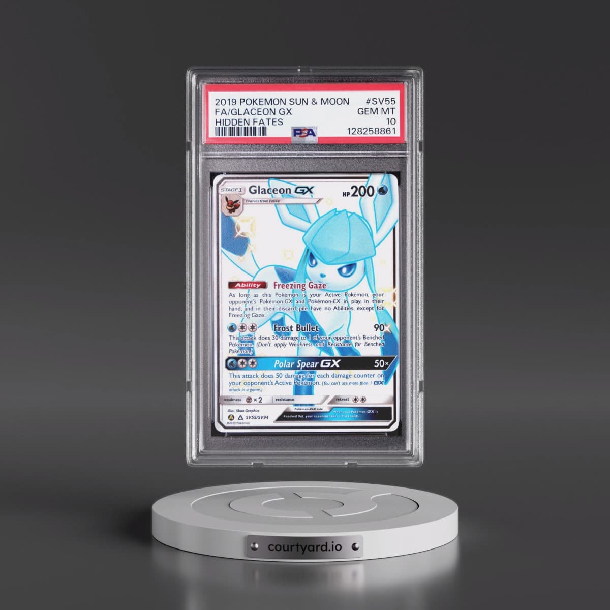 2019 Pokémon Sun & Moon Hidden Fates #SV55 Glaceon GX - Holo Full Art (PSA 10 GEM MINT)