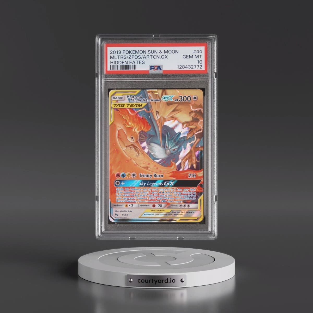 2019 Pokémon Sun & Moon Hidden Fates #44 Moltres & Zapdos & Articuno GX - Holo (PSA 10 GEM MINT)