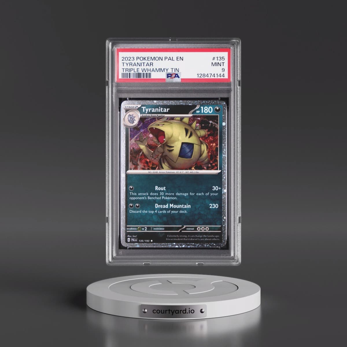 2023 Pokémon Pal EN-Paldea Evolved #135 Tyranitar - Triple Whammy Tins (PSA 9 MINT)